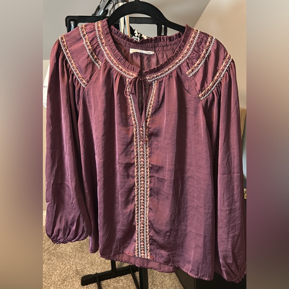 Lucky Brand Plum Embroidered Blouse